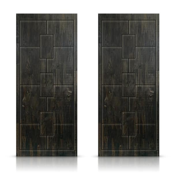 CALHOME 72 in. x 80 in. Hollow Core Charcoal Black Stained Pine Wood Interior Double Sliding Closet Doors