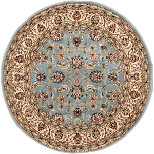 Barclay Sarouk Light Blue 8 ft. Traditional Floral Round Area Rug