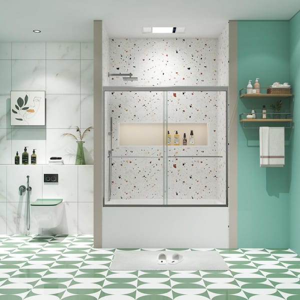 Pilas 60 in. W x 58 in. H Sliding Frame Tub Door in Chrome with 1/4 in. (6 mm) Clear Glass