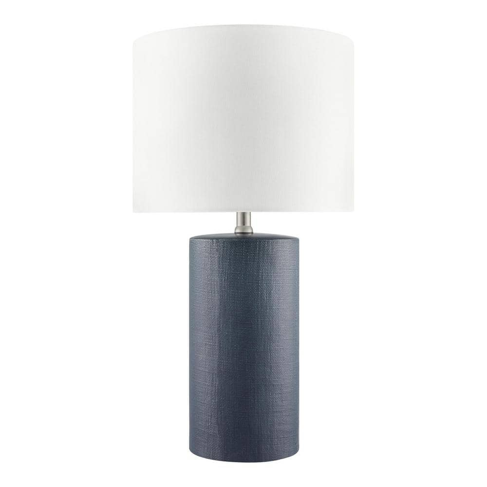 Hampton Bay Greer 24 in. Navy Classic 1-Light Ceramic Table Lamp with White Fabric Drum Shade