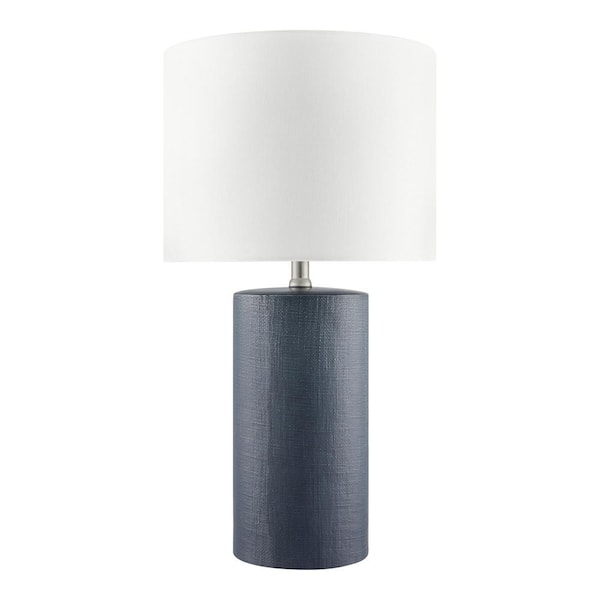 Hampton Bay Greer 24 in. Navy Classic 1-Light Ceramic Table Lamp with White Fabric Drum Shade