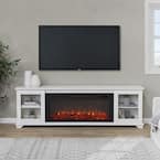 Benjamin 81 in. Freestanding Wood Electric Fireplace TV Stand in White
