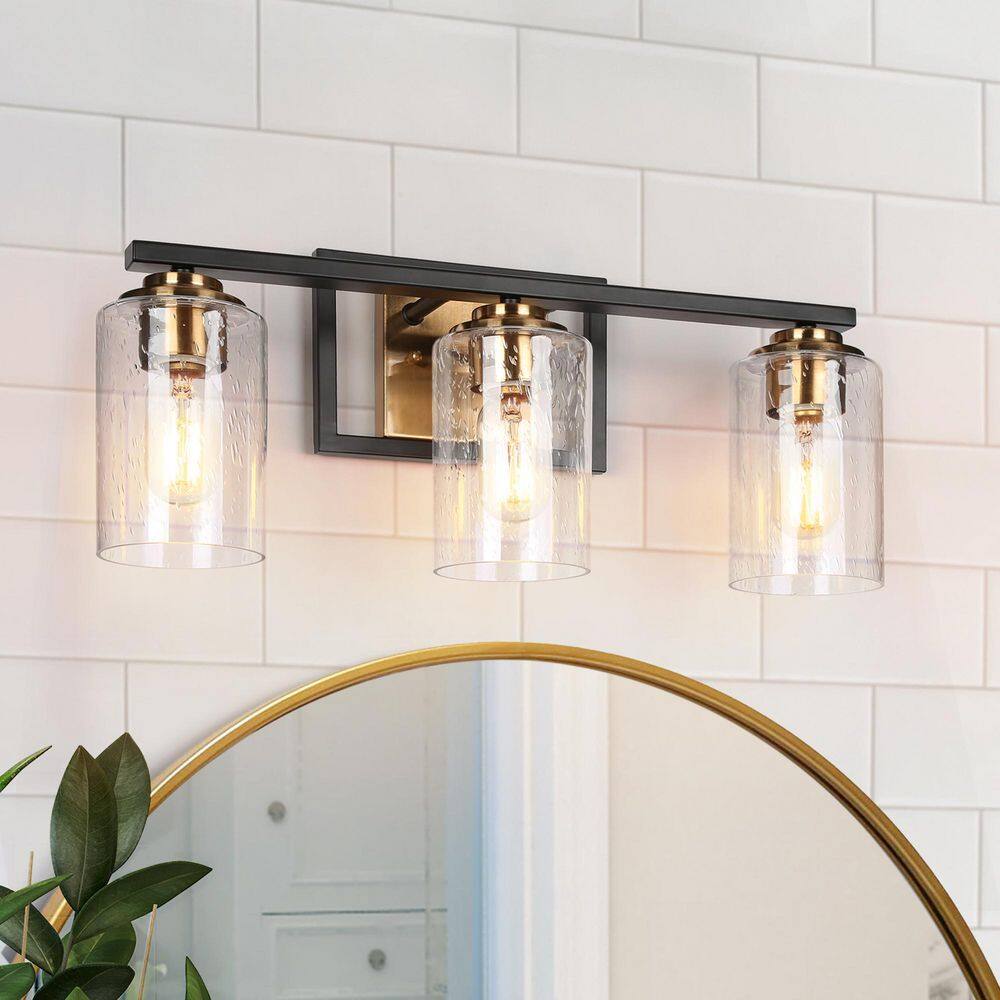 20 in. 3-Light Modern Vintage Brass Bathroom Vanity Light Seeded Glass Black Bath Lighting Classic Bath Bar Vanity Light price history on PriceWatchPro