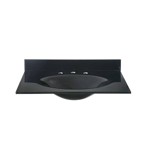 Hembry Creek 49 in W. Tempered Glass Vanity Top in Black with Black Basin