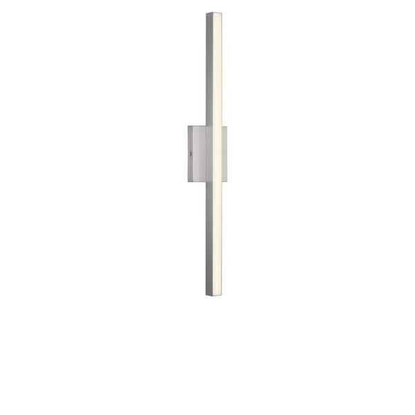 Marque 30 in. W x 4.5 in. H Brushed Nickel Modern LED Dimmable Bathroom Vanity Light with White Acrylic Shade