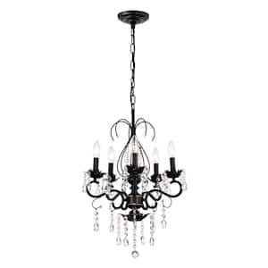 5-Light Matte Black Classic Vintage Crystal Candle Chandelier for Living Room Dining Room Bedroom with No Bulbs Included