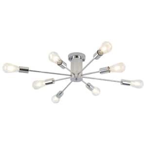 30.12 in. 8-Light Chrome Linear Semi-Flush Mount Light Sputnik Ceiling Light for Dining Room