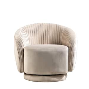 Container Furniture Direct Modern Barrel Swivel Chair with Plush Velvet Upholstery in Ivory