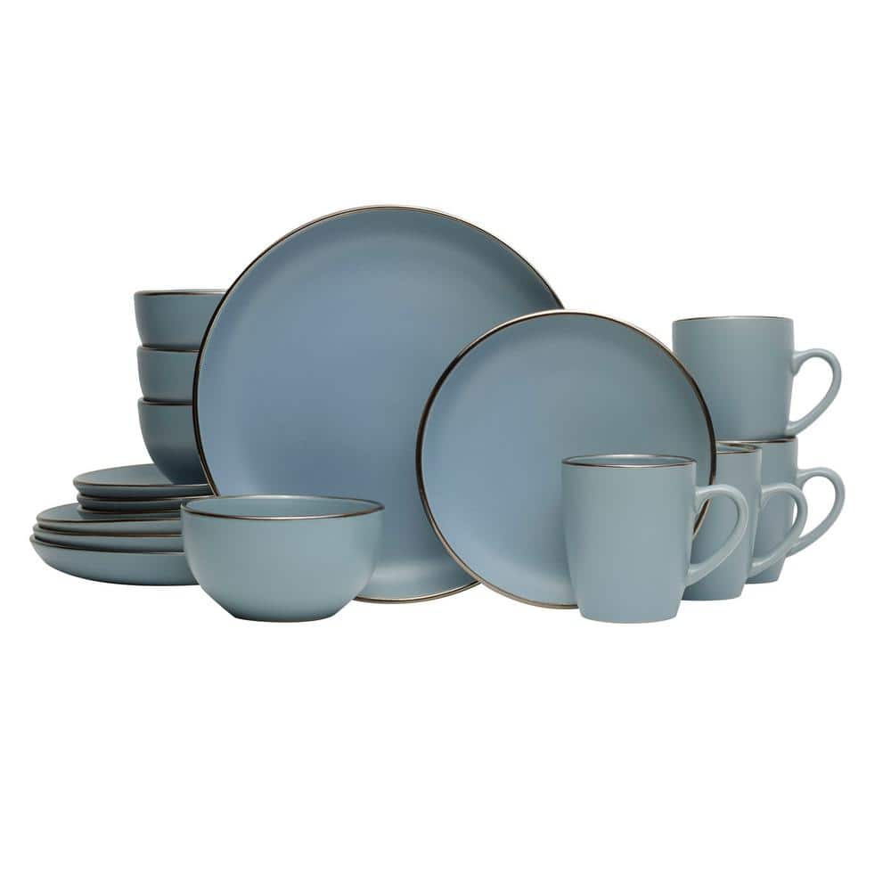 Hadlee Blue 16-Piece Ceramic Dinnerware Set with Metallic Rim
