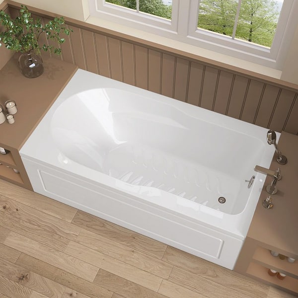 SnowAprn 60 in. x 32 in. Alcove Soaking Bathtub with Right-Hand Drain Rectangular Apron Front Skirt Bathtub in White