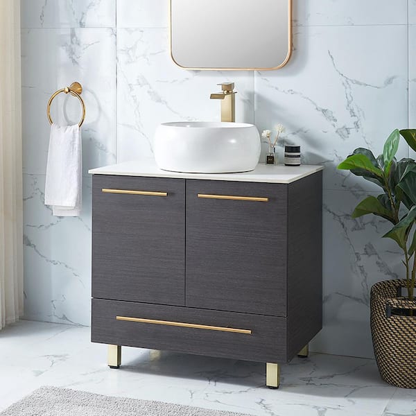 30 in. W x 18.5 in. D x 34.6 in. H Bath Vanity in White with White Ceramic Sink Top
