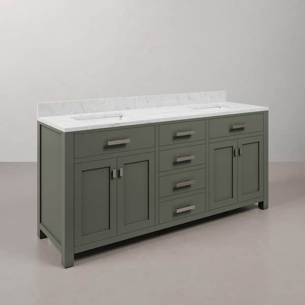 Madison 72 in. W x 21.5 in. D x 34 in. H Double Sink Bath Vanity in Glacial Green with Carrara White Marble Top