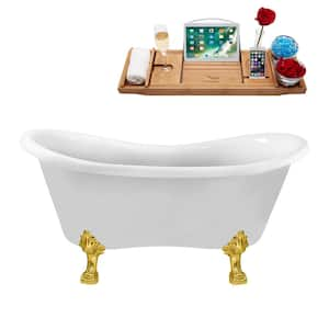 62 in. Acrylic Clawfoot Non-Whirlpool Bathtub in Glossy White With Polished Gold Clawfeet And Matte Black Drain