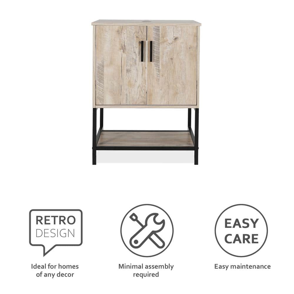 Eclife 24" Oak Freestanding Bathroom Vanity with Bottom Shelf