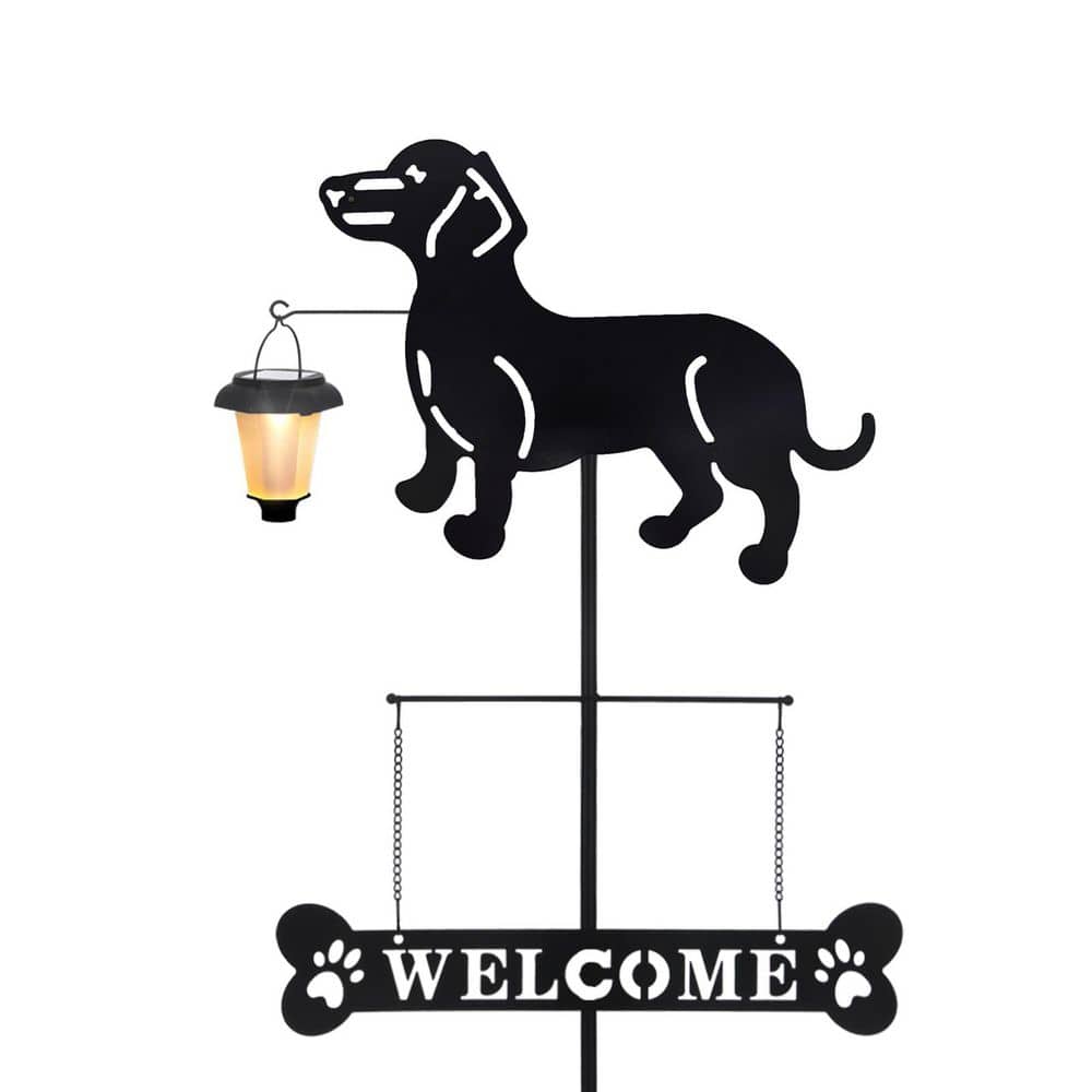 18 x 40.5 in. Metal Solar Dachshund Silhouette Dog Breed Welcome Sign with a Lantern Decorative Garden Stakes for Yard price history on PriceWatchPro