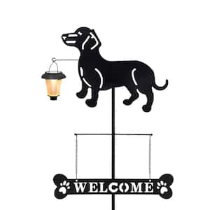18 x 40.5 in. Metal Solar Dachshund Silhouette Dog Breed Welcome Sign with a Lantern Decorative Garden Stakes for Yard