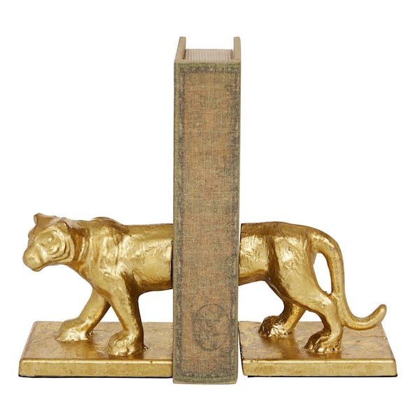 Gold Metal Leopard Bookends (Set of 2)