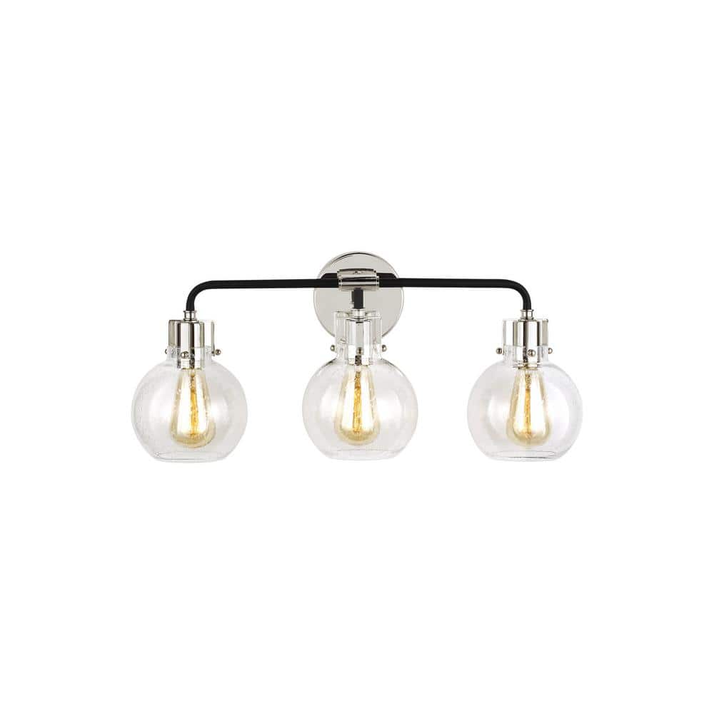 Clara 3-Light Polished Nickel and Black Vanity Light