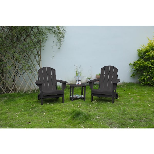 Unbranded Gray Folding Adirondack Chair Set with Side Table-Outdoor Lounge Set (Set of 2)