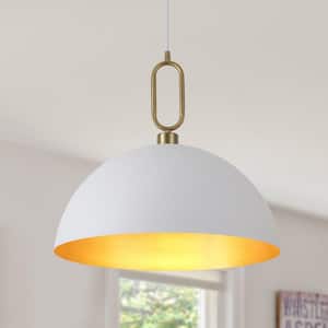 1-Light White Industrial Pendant Light with Metal Shade for Study Dining Room Kitchen Island