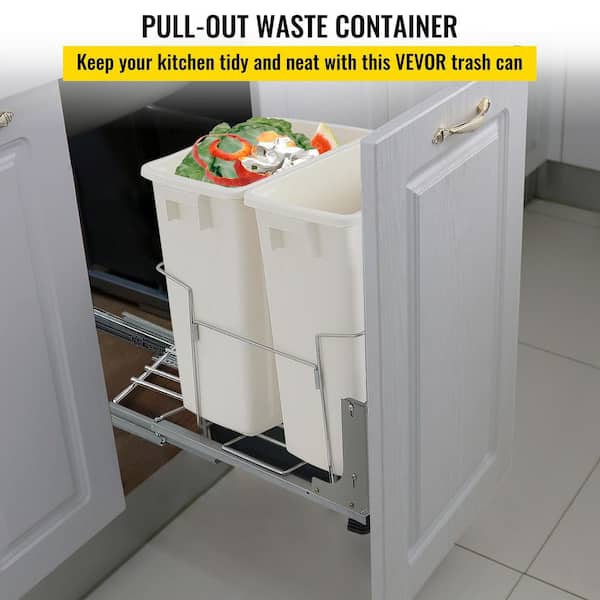 VEVOR 9 Gal. Pull-Out Trash Can 44 lbs. Load Capacity 2 Bins Under Mount  Kitchen Waste Container with Soft-Close Slides, Grey CJLMSTLLJT70LZM3PV0 -  The Home Depot