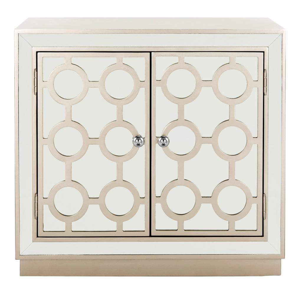 Gray Mirrored Glam Art Deco Accent Cabinet