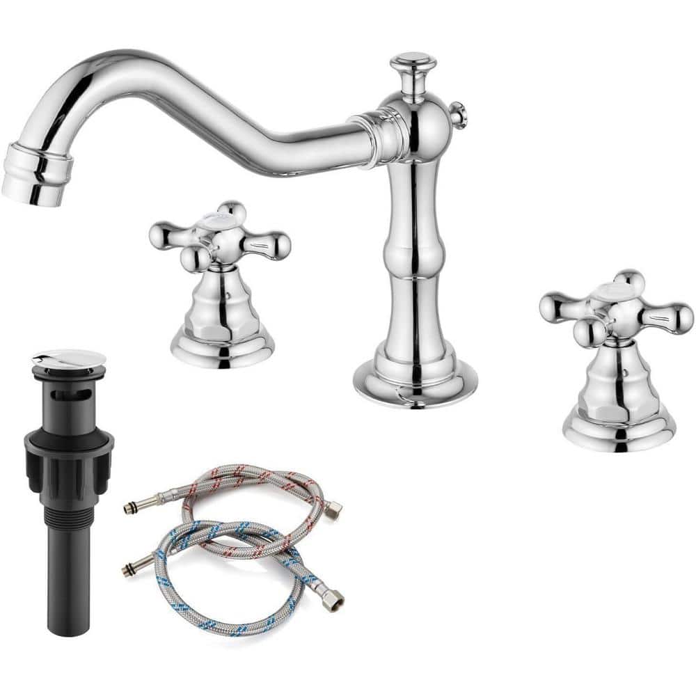 Polish Chrome Widespread Double Cross Knobs 2-Handle 3-Hole Bathroom Sink F