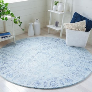 Marquee Light Blue/Navy 6 ft. x 6 ft. Floral Gradient Round Area Rug