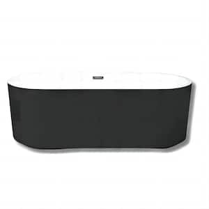 67 in. x 30 in. Acrylic Pleated Flat Bottom Soaking Bathtub with Brushed Nickel Overflow and Pop-Up Drain in Black