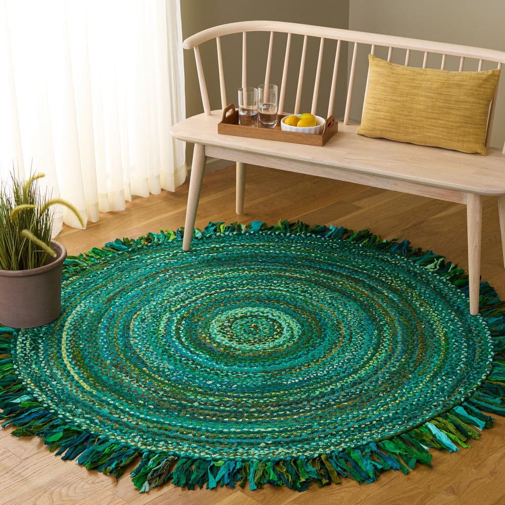 Braided 4 ft. x 4 ft. Round Green Striped Solid Color Area Rug price history on PriceWatchPro