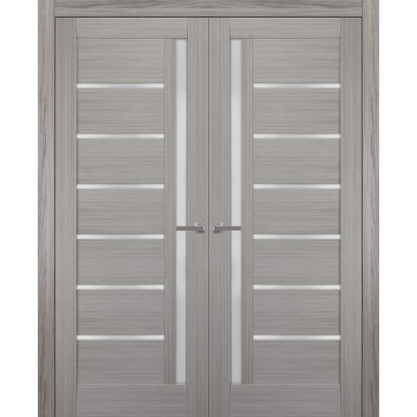 36 in. x 84 in. Single Panel Gray Finished Pine Wood Sliding Door with Hardware