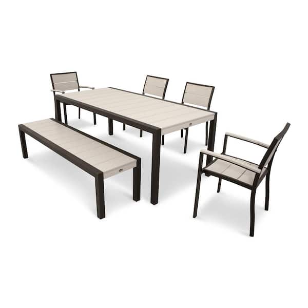 Trex Outdoor Furniture Surf City Textured Bronze 6-Piece Plastic Outdoor Patio Dining Set with Sand Castle Slats