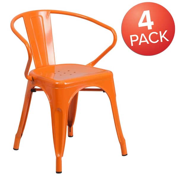 Carnegy Avenue Stackable Metal Outdoor, Orange Stacking Patio Chairs