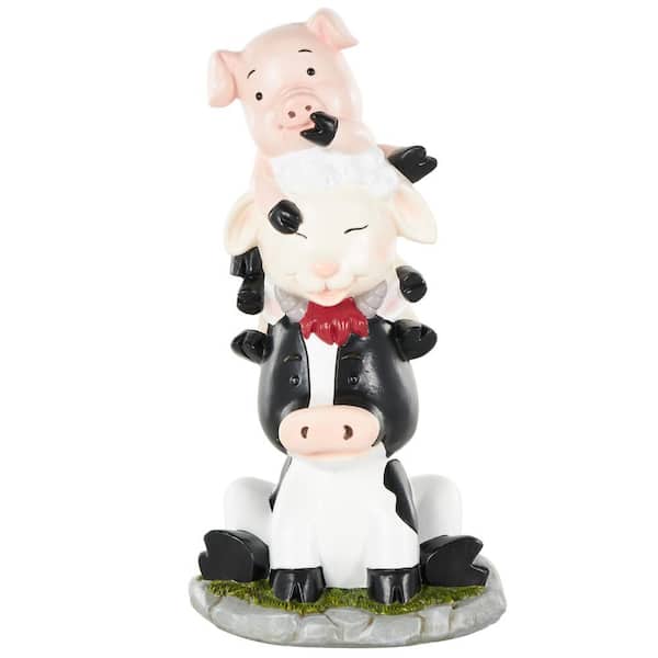 Litton Lane 7 in. x 14 in. Multi Colored Polystone Stacked Farm Animals Sculpture with Gray and Green Accents