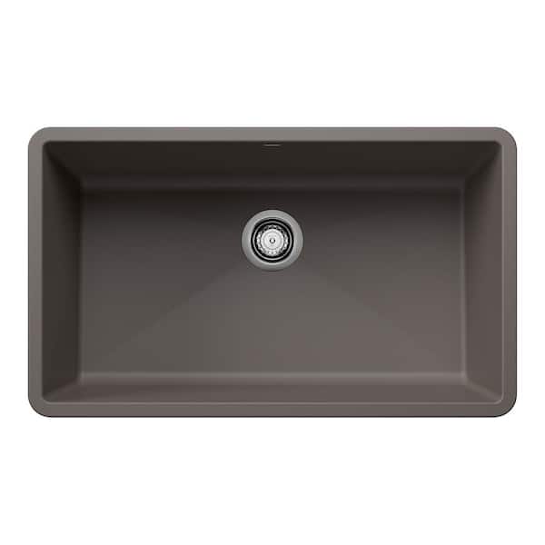 Blanco Precis Silgranit 32 in. Undermount Single Bowl Volcano Gray Granite Composite Kitchen Sink