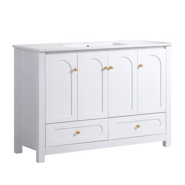 Zuri 46.93 in. W Freestanding Bath Vanity Cabinet without Top in White with 4 Soft Close Doors and 2 Drawers