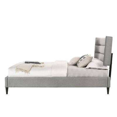 Chester Gray Queen Upholstered Platform Bed with Wenge Legs