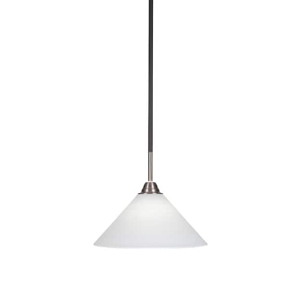 Unbranded Madison 100-Watt 1-Light Matte Black and Brushed Nickel Bowl Mini Pendant Light with Glass Shade