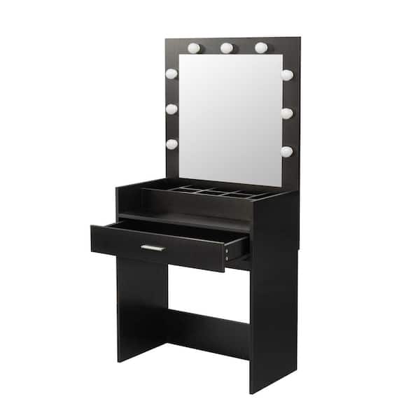 Black Makeup Vanity Dressing Table Set, Black Makeup Vanity With Mirror