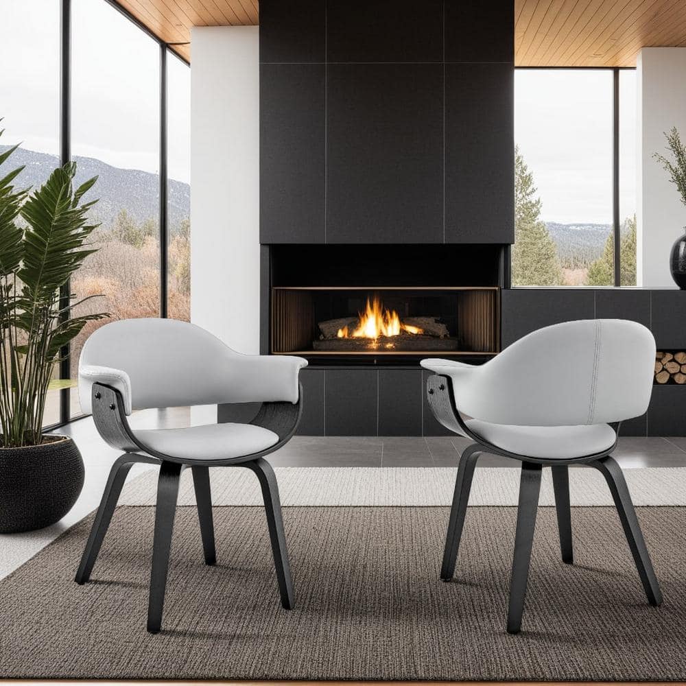 Contemporary Gray Faux Leather Arm Chair with Black Wood Frame