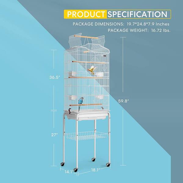 VIVOHOME 53 in. Wrought Iron Large Bird Cage with Rolling Stand X002BVL50V  - The Home Depot