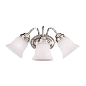 Brighton 11 in. W x 7 in. H 3-Light Satin Nickel Bathroom Vanity Light with Frosted Glass Shades