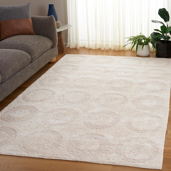 Easy Care 8 ft. x 10 ft. Ivory Solid Circles Area Rug