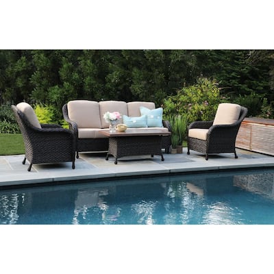 Sycamore 4-Piece Resin Wicker Patio Deep Seating Set with Sunbrella Canvas Heather Beige Cushions