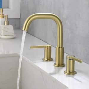 8 in. Widespread Double Handle 1.2 GPM Bathroom Faucet with Quick Connect Hose and Water Supply Hose in Brushed Gold