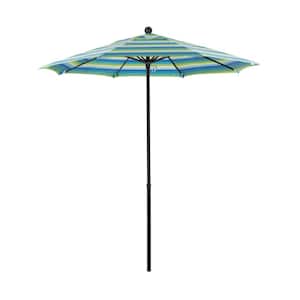 7.5 ft. Black Fiberglass Commercial Market Patio Umbrella with Fiberglass Rib and Push Lift in Seville Seaside Sunbrella