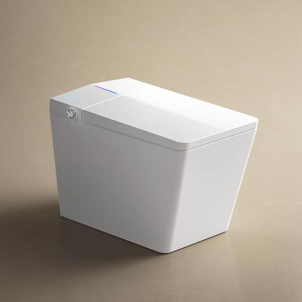 Elongated Smart Bidet Toilet 1.28 GPF in White with Auto Flush, Heated Seat, Foot Sensor, LED Display, Remote Control