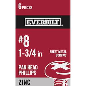 #8 x 1-3/4 in. Phillips Pan Head Zinc Plated Sheet Metal Screw (6-Pack)