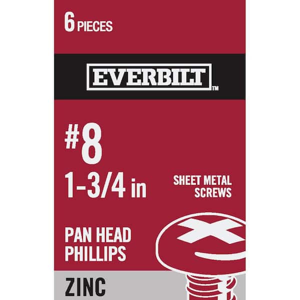 Everbilt #8 x 1-3/4 in. Phillips Pan Head Zinc Plated Sheet Metal Screw (6-Pack)