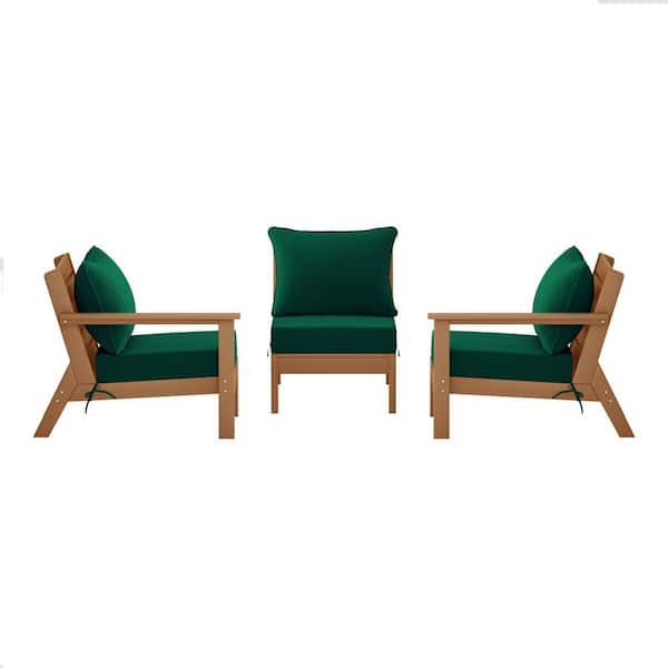 WESTIN OUTDOOR Birchwood Teak Arrangeable Outdoor Patio 3-Piece Deep Seating HDPE Sofa Arm Chair Set w/ Green Cushions